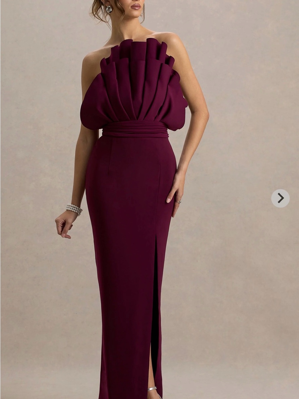 Club L London Set the Bar Strapless Sculpted Bodice Evening Gown in Deep Plum